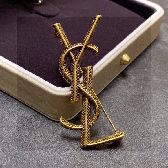 Saint Laurent Paris Bronze Brooch - Picture 1 of 7